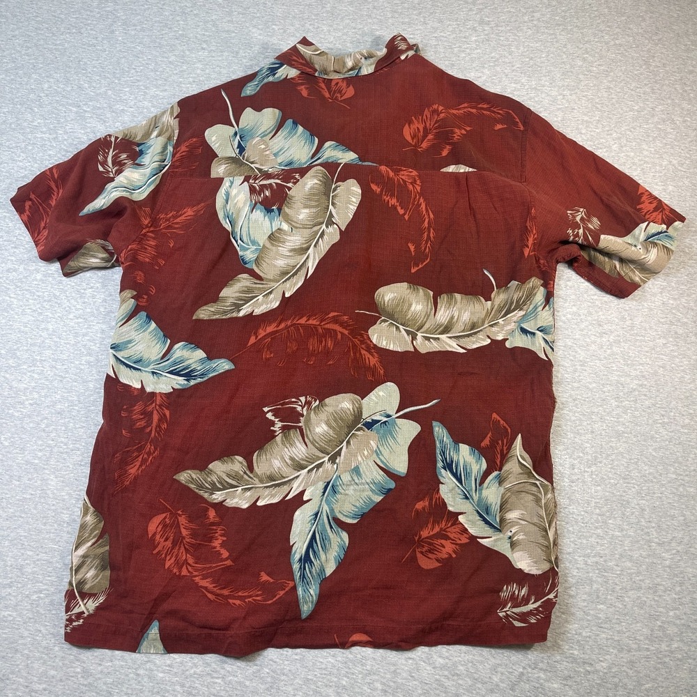 Island Shores Hawaiian Shirt Mens Large L Washable Silk Red Leaf Tropical Camp - Picture 4 of 10